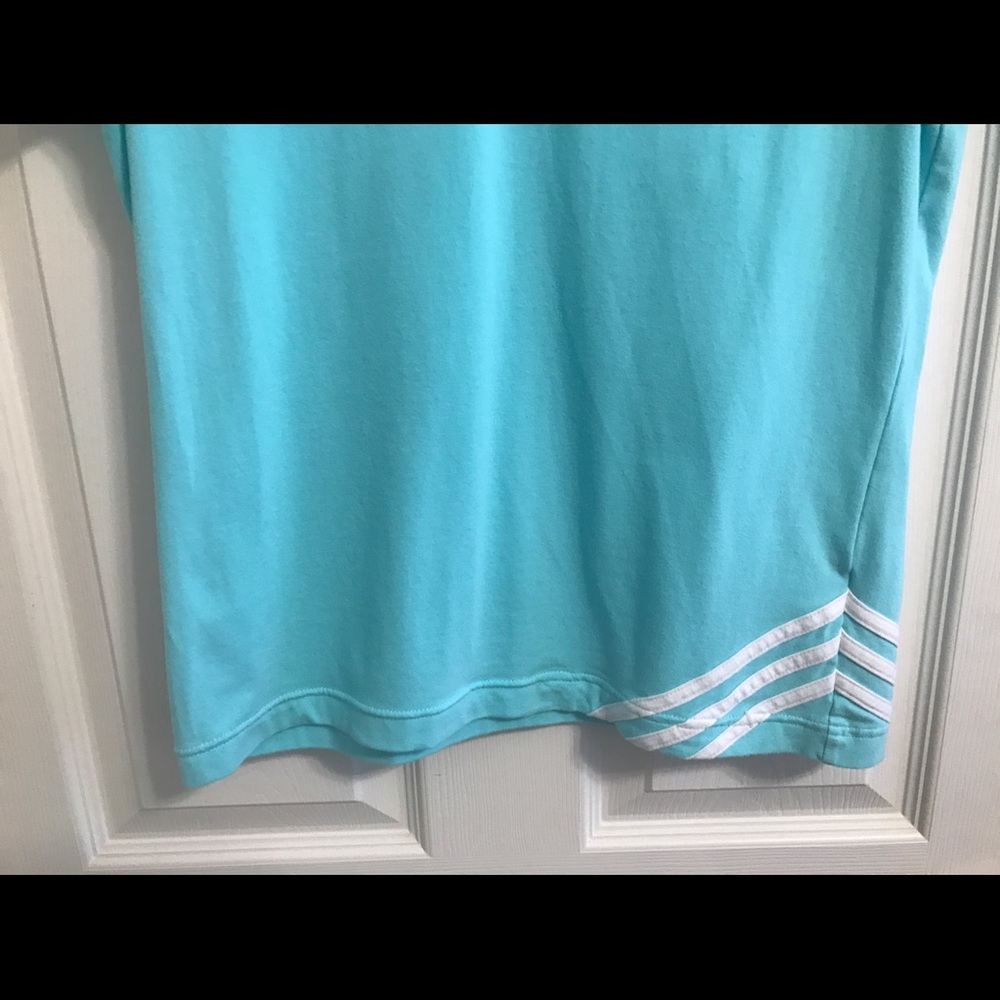 Adidas V-Neck Activewear Top Blue White Size Medium Athletic Performance Tee - Picture 5 of 8